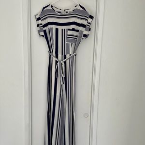 White & Navy Blue Striped Jumpsuit